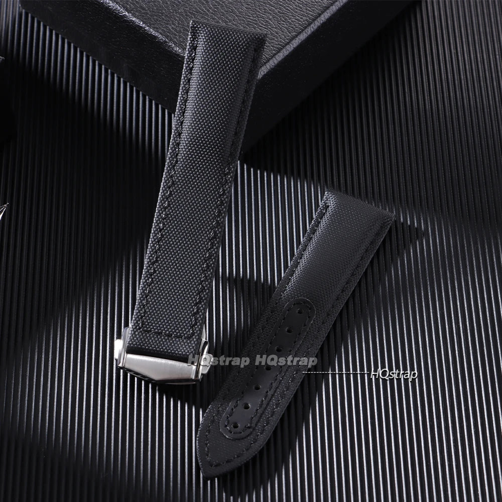 CowLost | for-omega-sailcloth-nylon-watch-band-20mm-22mm-waterproof-sailcloth-strap-black-blue-men-sport-bracelet-folding-buckle-wristband |20