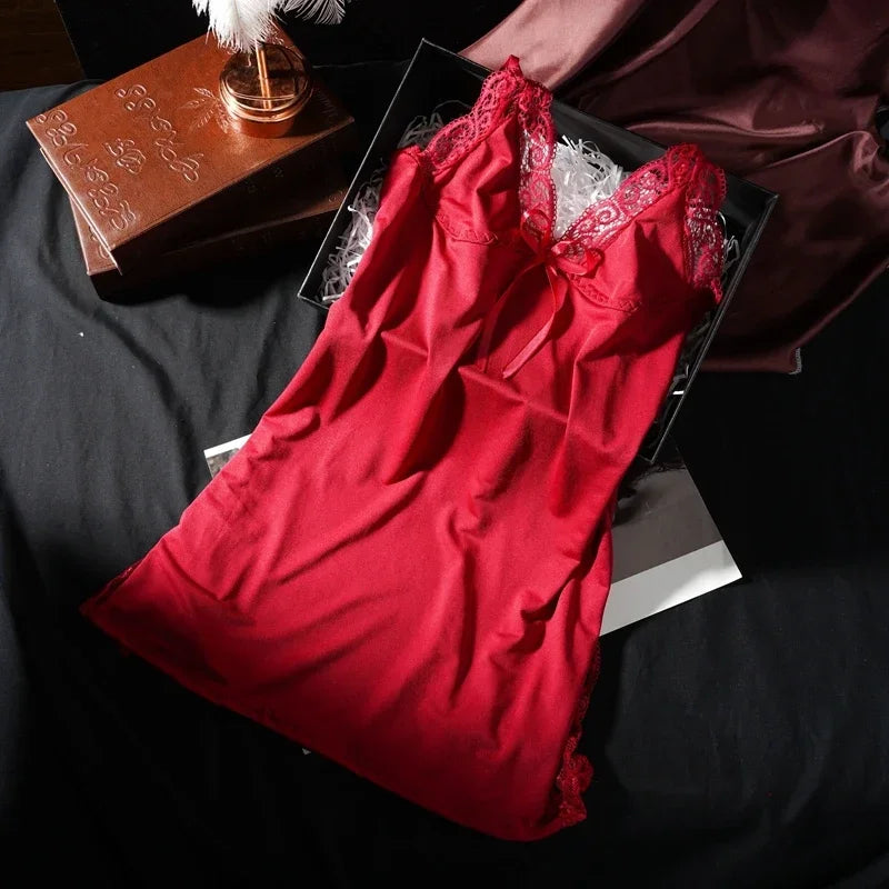 CowLost | women-v-neck-nightgown-sexy-side-slit-suspender-sleep-dress |6