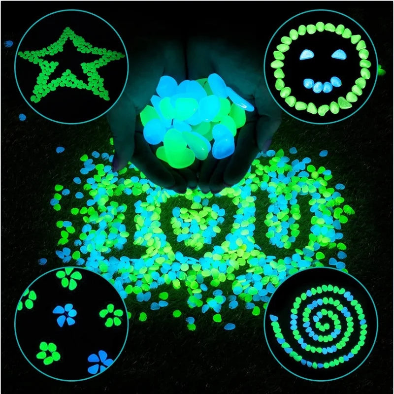 50pcs Glow in Dark Luminous Stones Garden Pebbles Fish Tank Aquarium Decoration