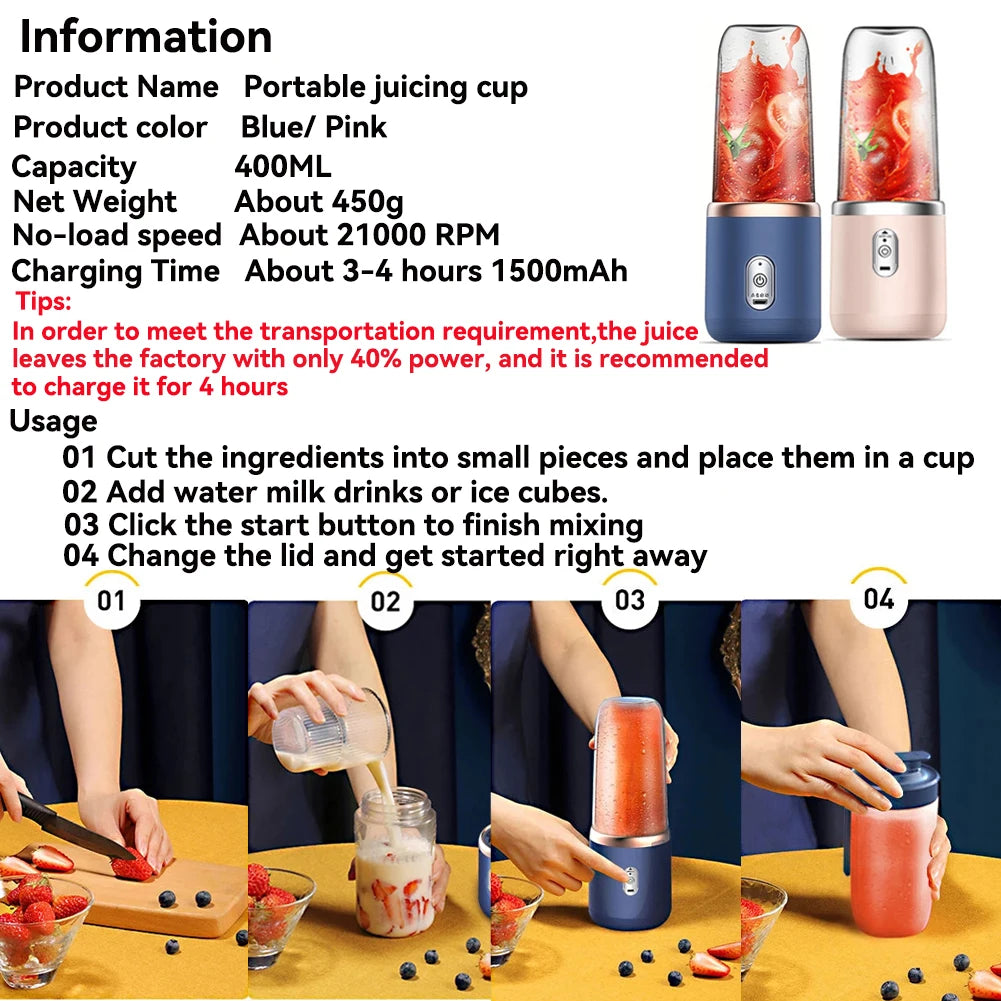 CowLost | portable-electric-juicers-blue-pink-abs-cup-multifunction |3