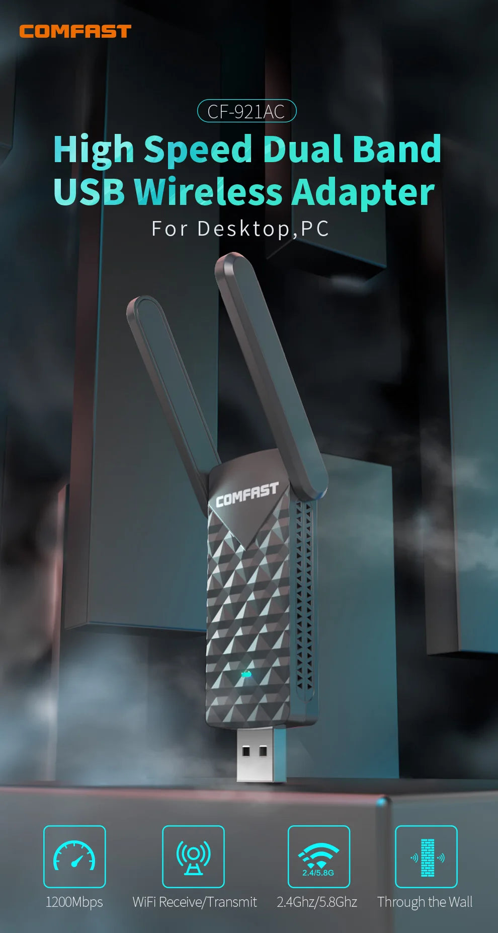 CowLost | comfast-gigabit-wifi-adapter-1300mbps-2-4g-5ghz-antenna-usb3-0 |5