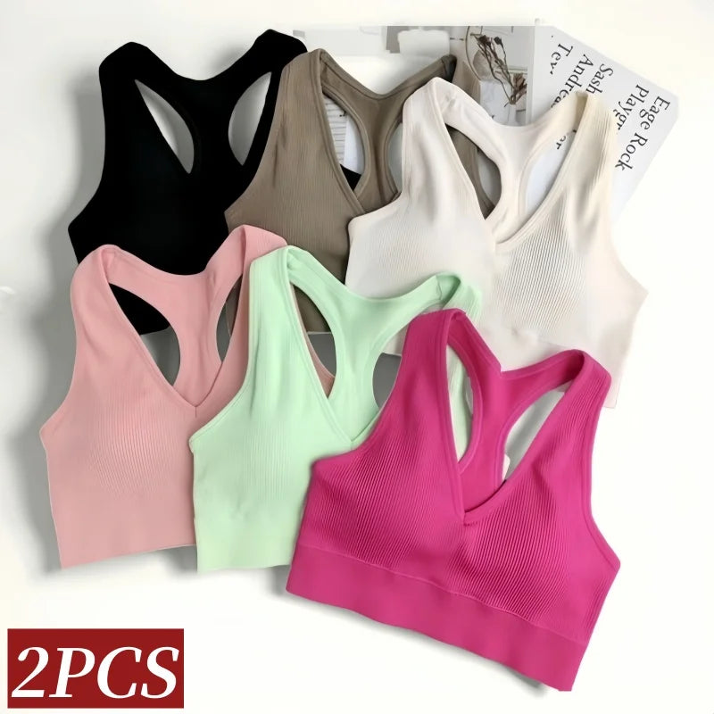 CowLost | product_id-2pcs-seamless-wireless-padded-y-back-breathable-sports-bras-for-women |2