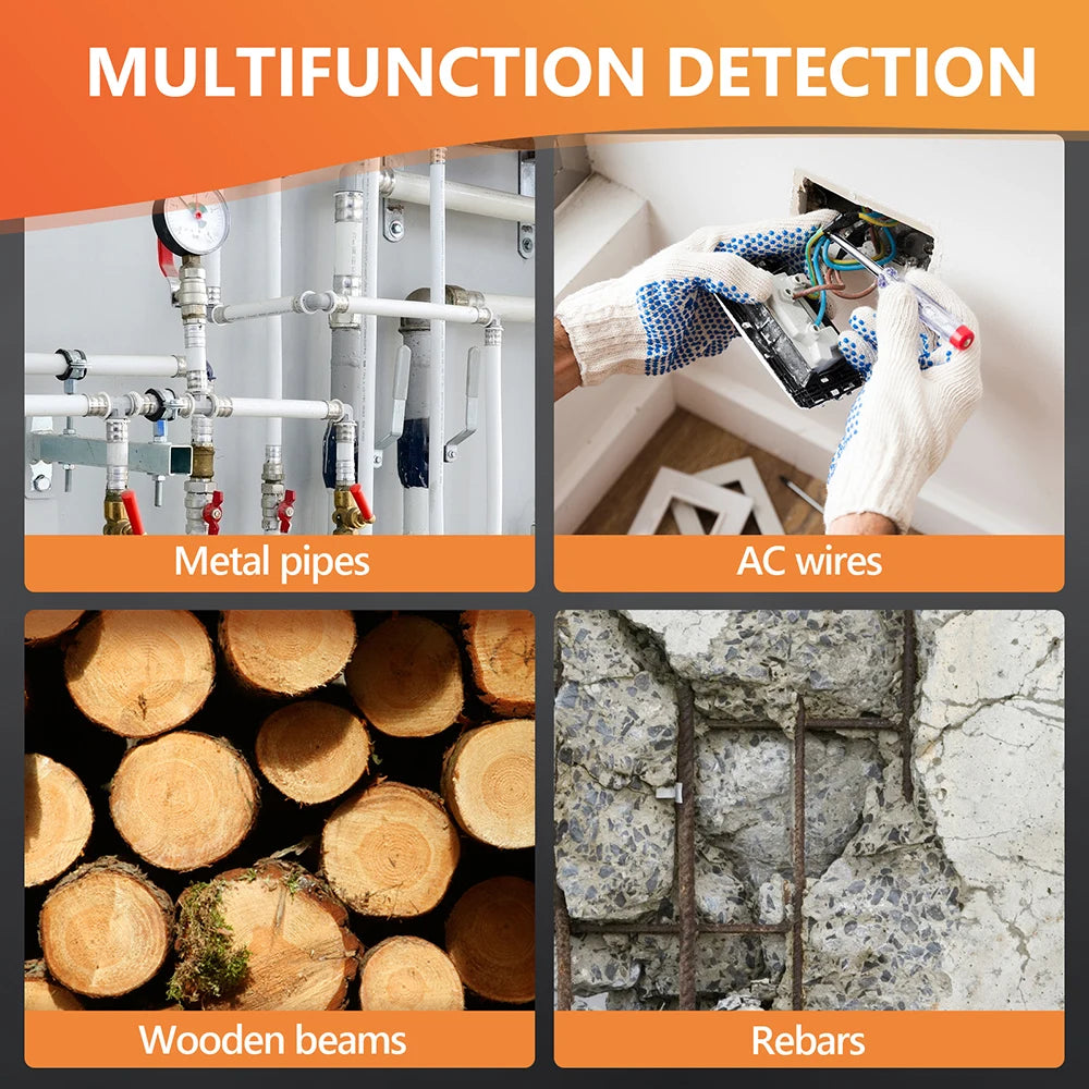 HW-910 Handheld 6-in-1 Wall Metal Detector Stud AC Wire Pipe Wooden Beam Finder with LCD Display