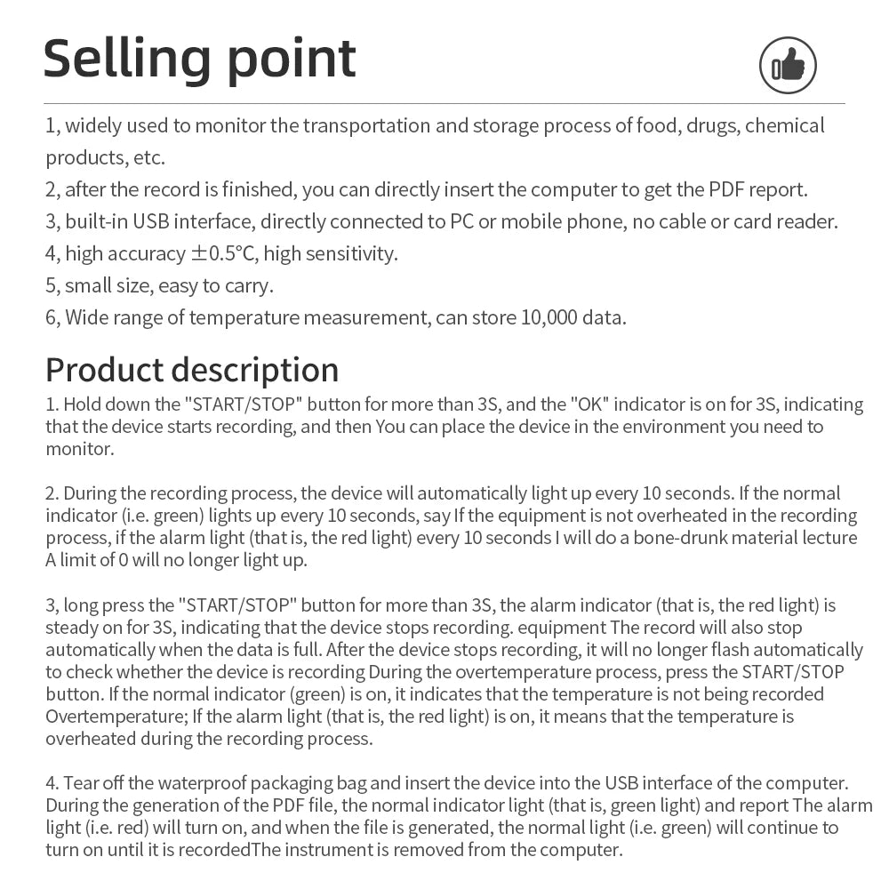 10PCS USB TempU05 Temperature Logger 60/90 Days Disposable PDF Report Cold-Chain Monitor