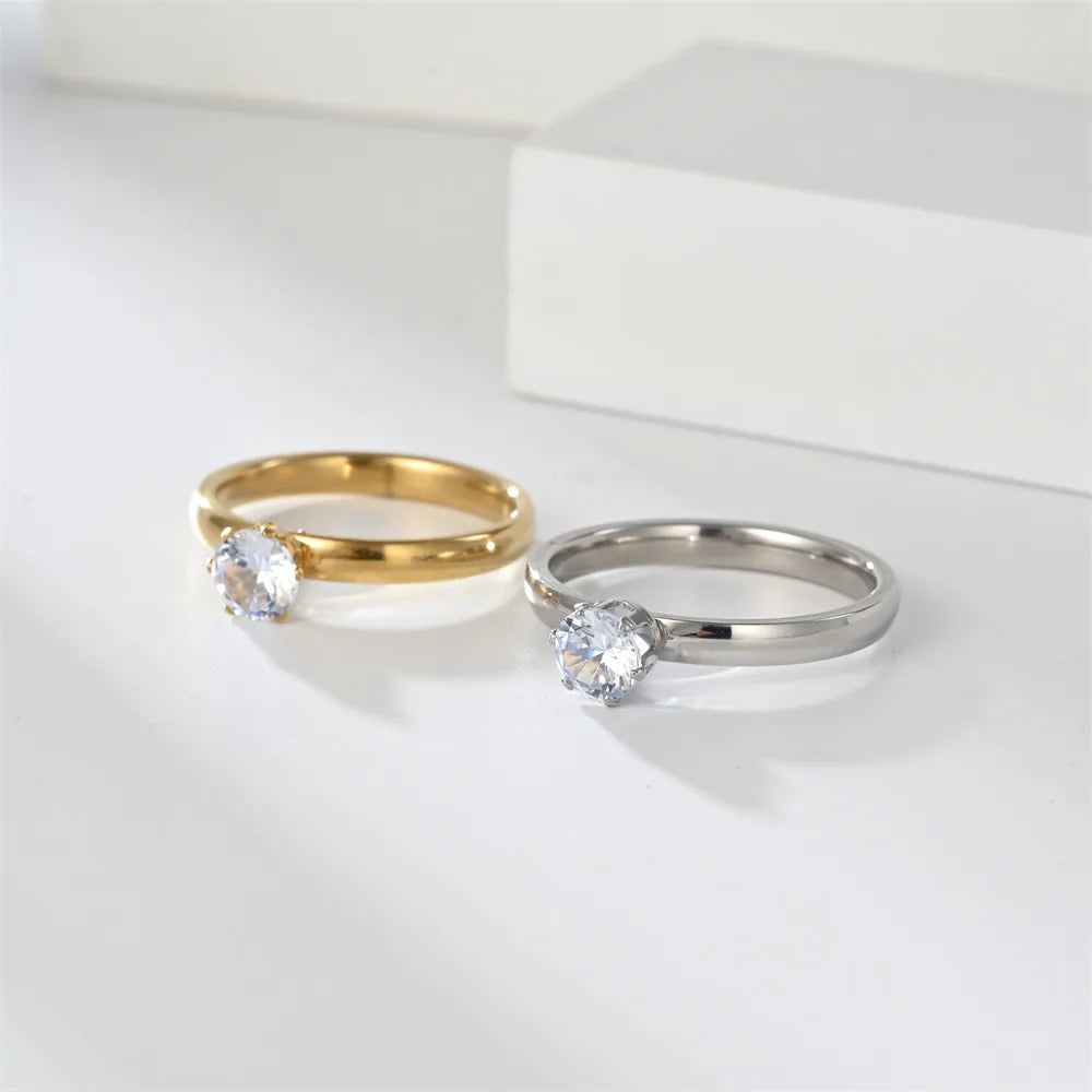 Stainless Steel Zircon Couple Engagement Rings for Men and Women Size 5-12 Valentine's Day Gift