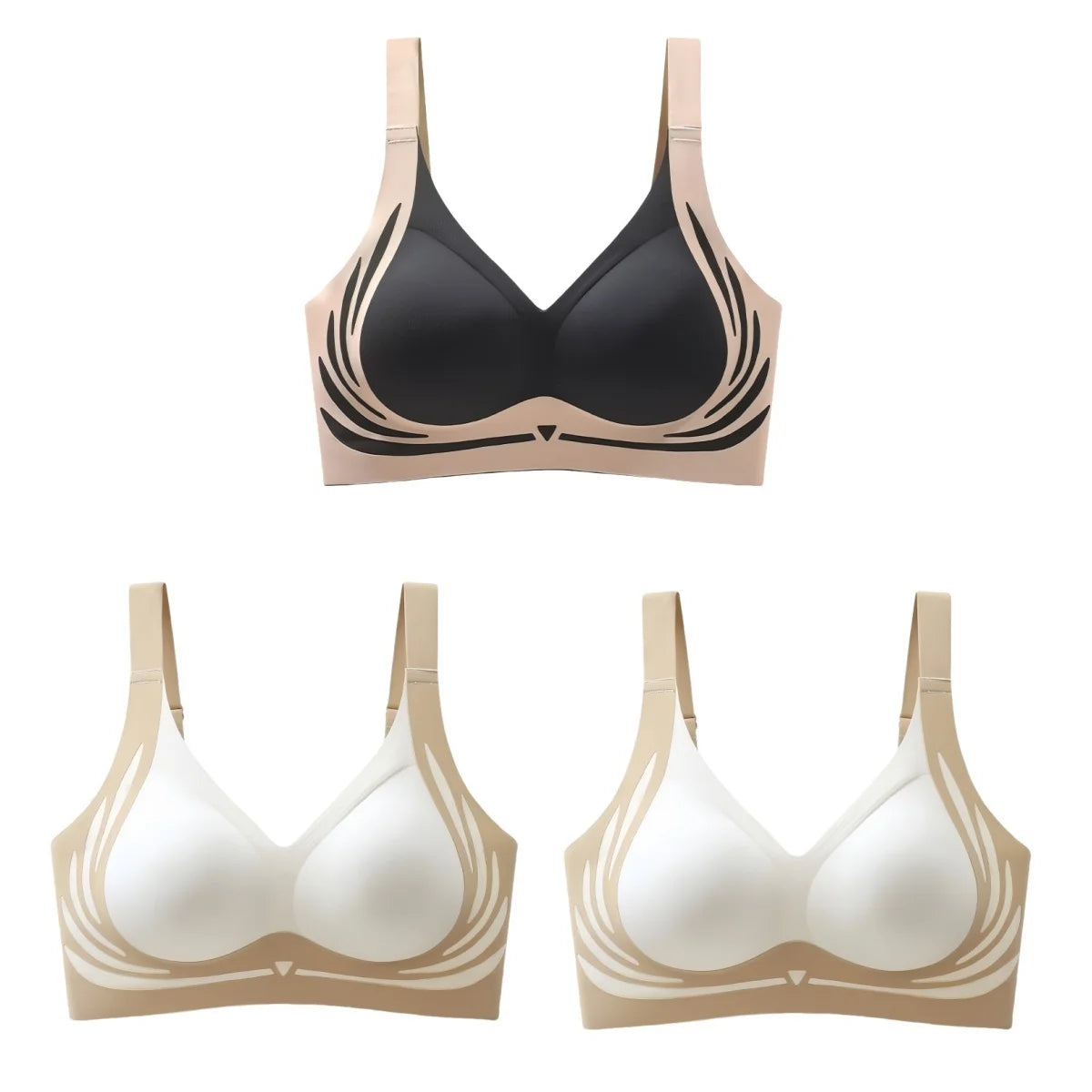 CowLost | product_id-3pcs-wireless-seamless-padded-push-up-bras-for-women-adjustable-straps-plus-size-m-4xl |11
