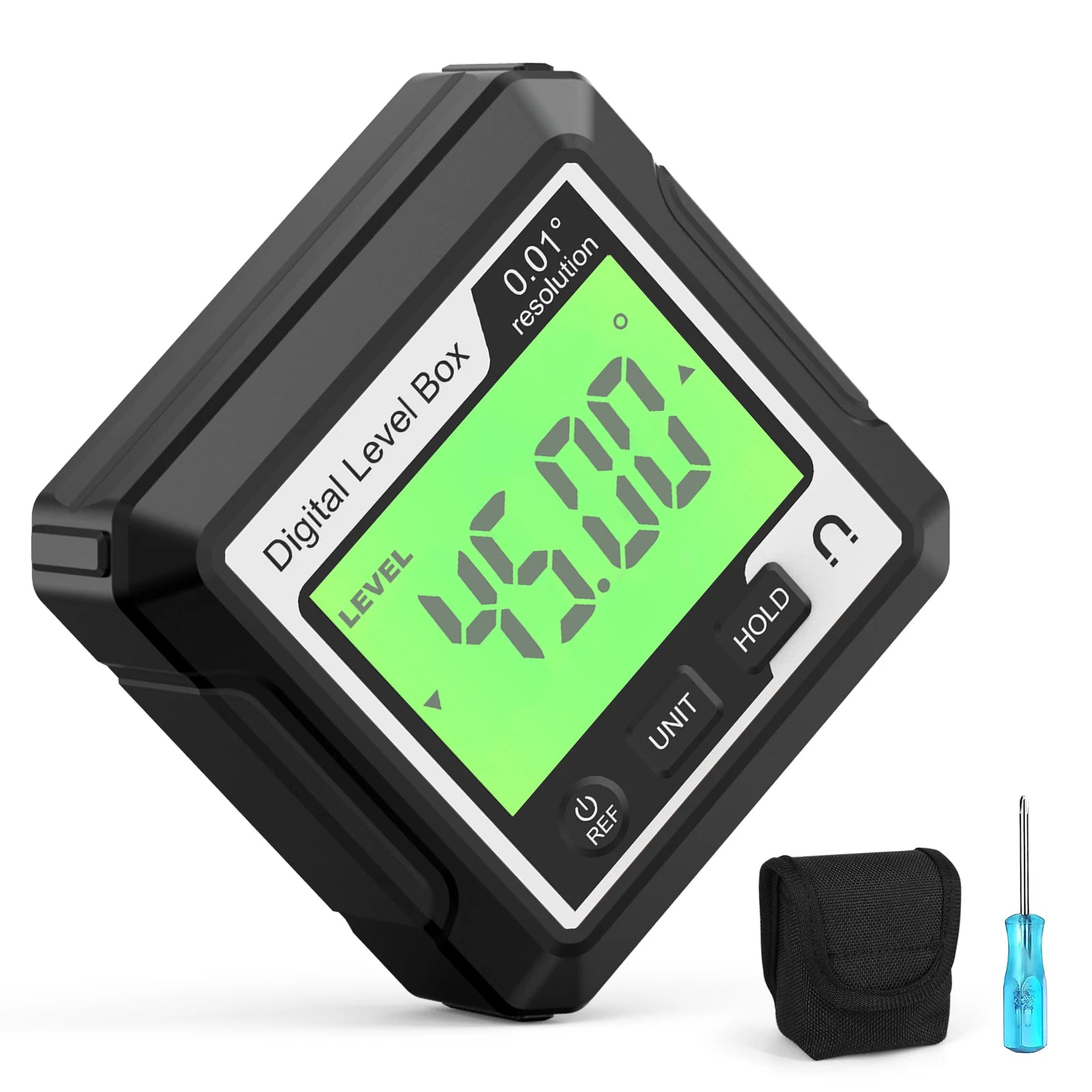 Digital Magnetic Inclinometer LCD Backlight Angle Finder 4x90° Protractor Level Box for Woodworking