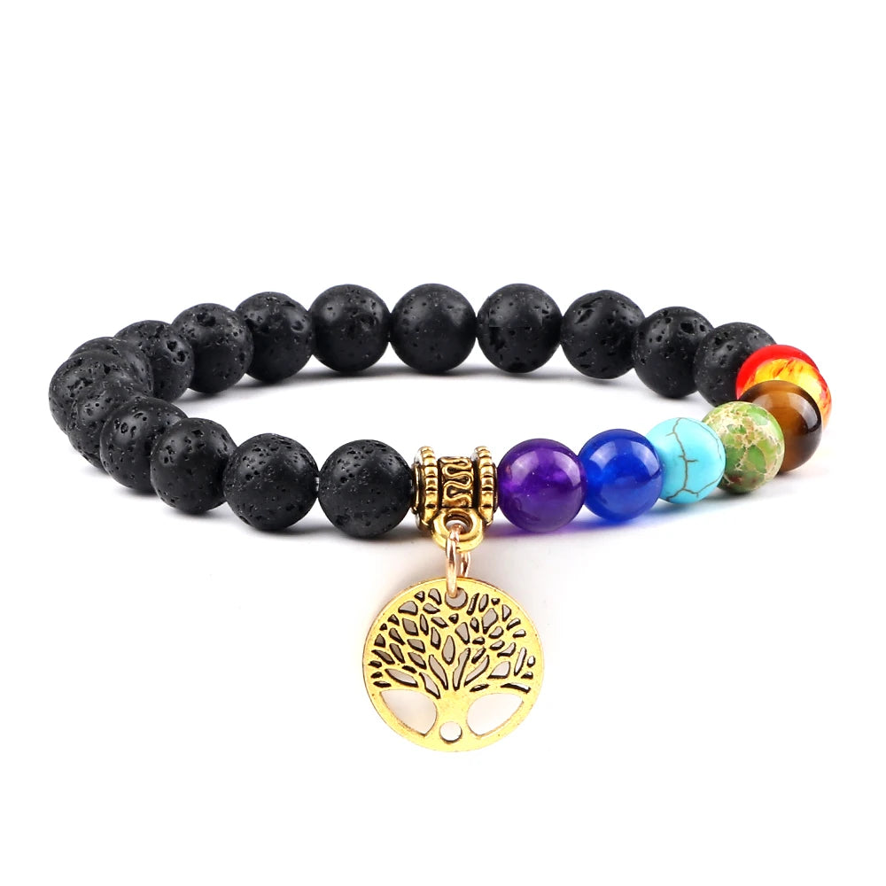 CowLost | badge-pass-holders-mens-natural-volcanic-rock-7-chakra-healing-bracelet |22
