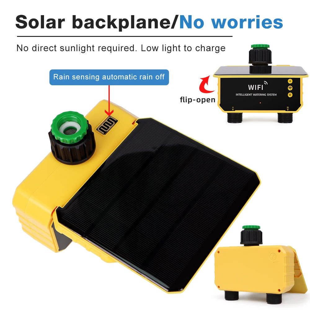 Smart WiFi Solar Irrigation Timer 1/2 Zone LCD Automatic Watering Controller for Garden Lawn