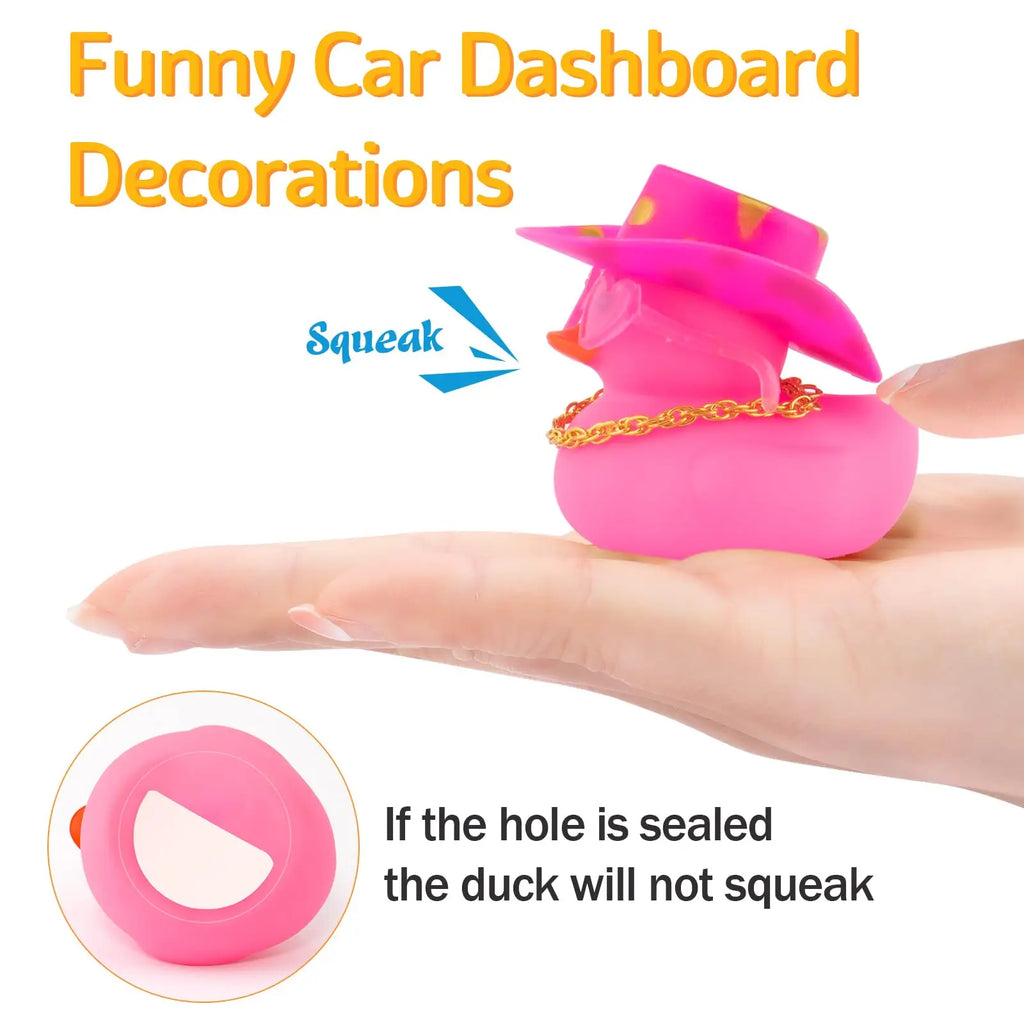 CowLost | product_id-car-cowboy-rubber-duck-dashboard-ornament-with-hat-heart-glasses-and-chain-pink |4