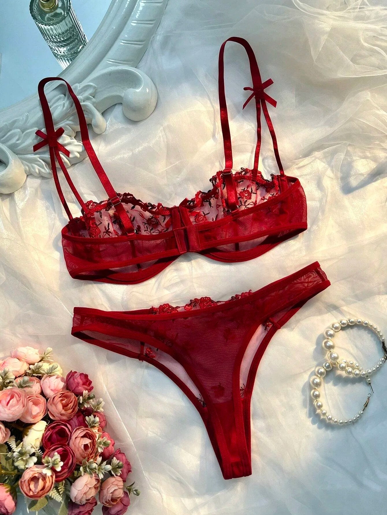 CowLost | pink-transparent-bra-women-sheer-temptation-exotic-sexy-lingerie-set |14