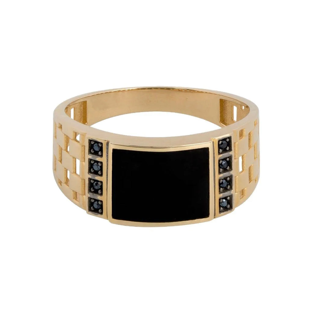Gold Plated Stainless Steel Men's Black Diamond Drip Oil Ring, Sizes 7-13 Wholesale