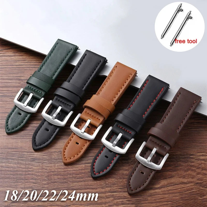HQstrap Quick Release Vintage Genuine Leather Watch Band 18-24mm Unisex Sport Strap