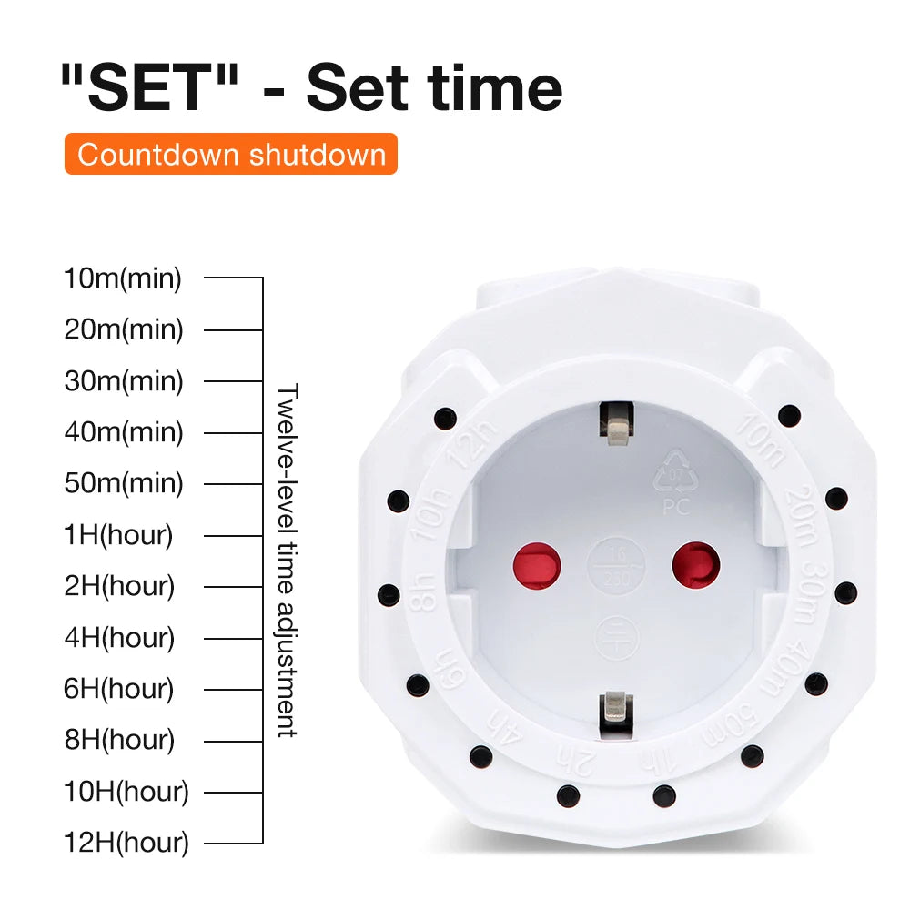 12/24H Countdown Timer Socket EU Plug 16A 230V Scheduled Charging Switch for Lighting
