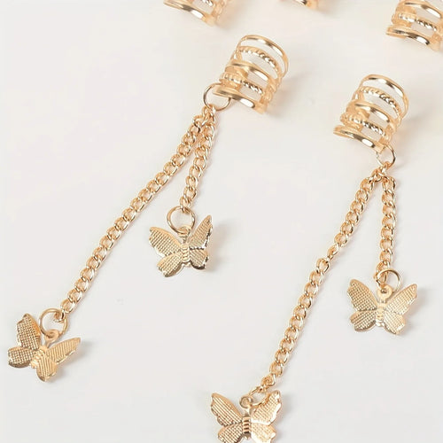 CowLost | 12pcs-hippie-style-butterfly-tassel-hair-beads-and-rings-for-girls |2