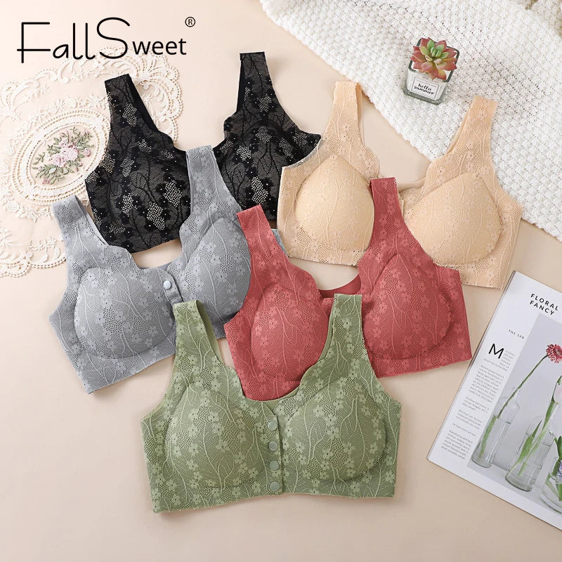 CowLost | product_id-fallsweet-5pcs-plus-size-wireless-front-closure-push-up-lace-bras-for-women |5