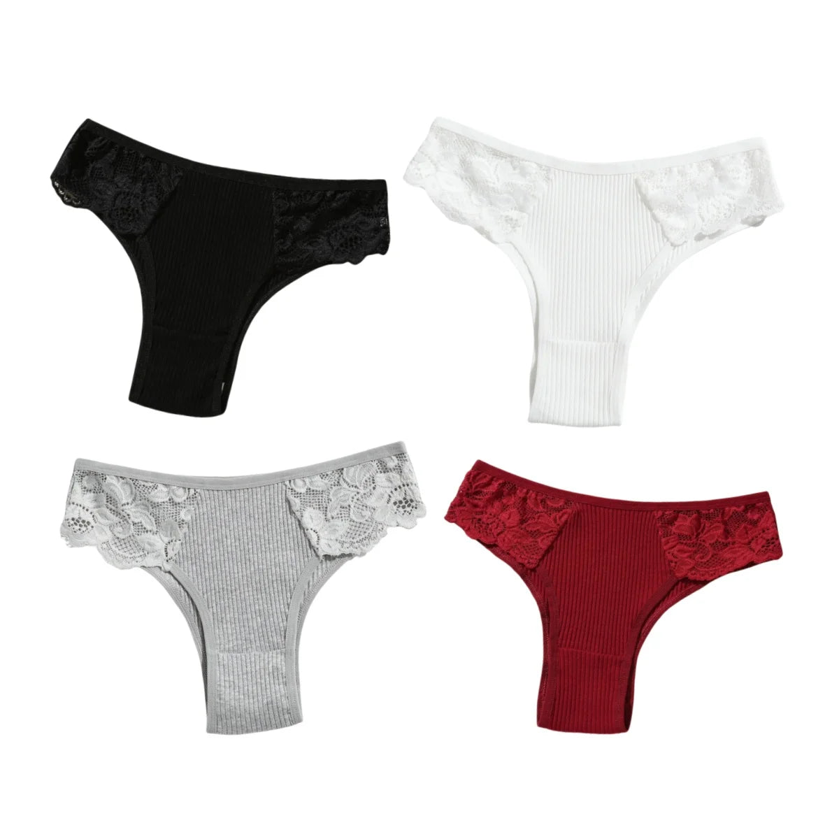 CowLost | product_id-4pcs-womens-cotton-ribbed-low-rise-brazilian-lace-briefs |14