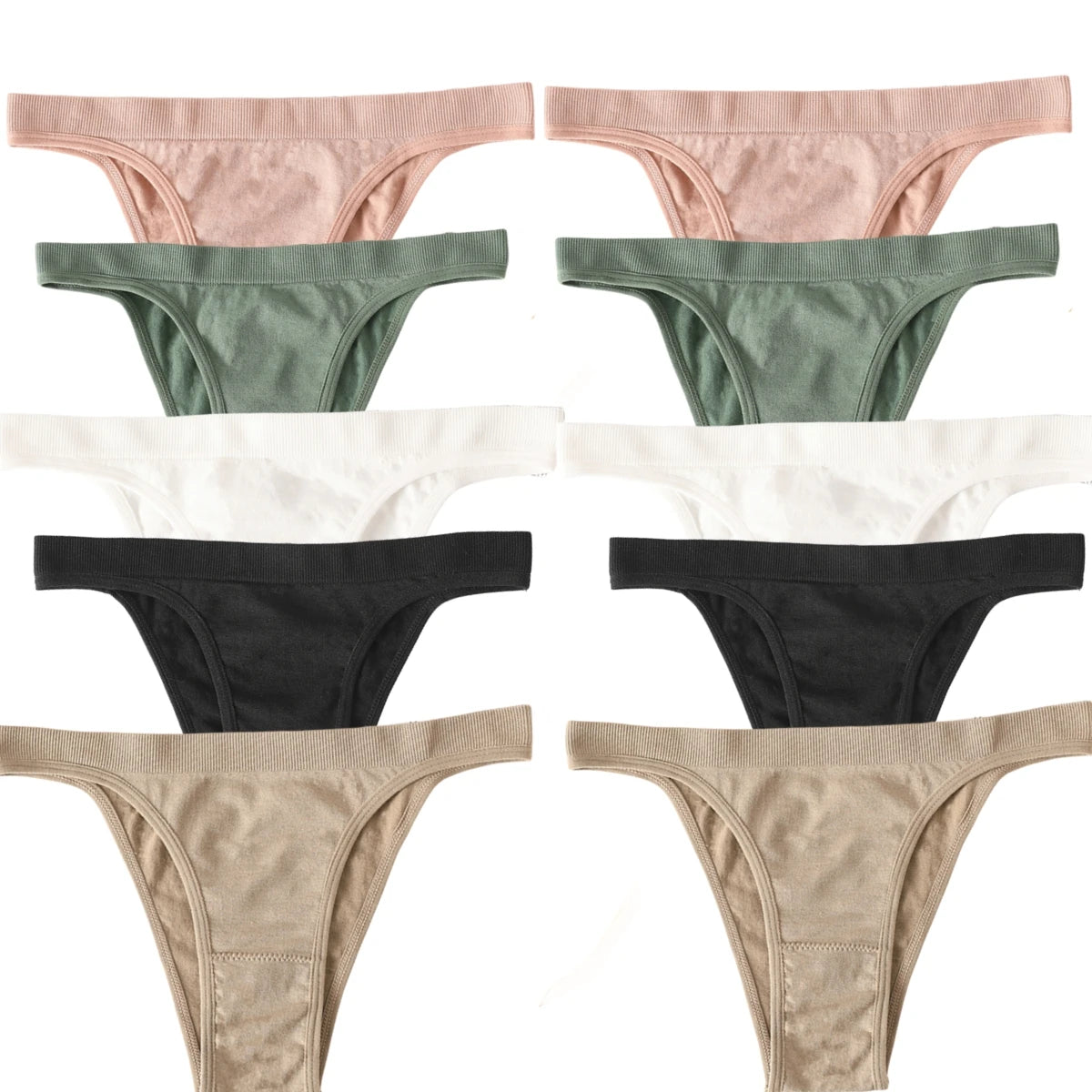 CowLost | product_id-10pcs-womens-seamless-ribbed-high-leg-sports-thong-underwear-set |33