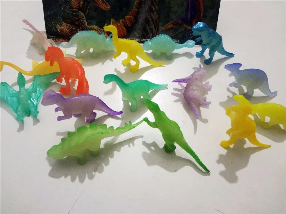 16Pcs Glow-in-the-Dark Mini Dinosaur Figure Toys Set