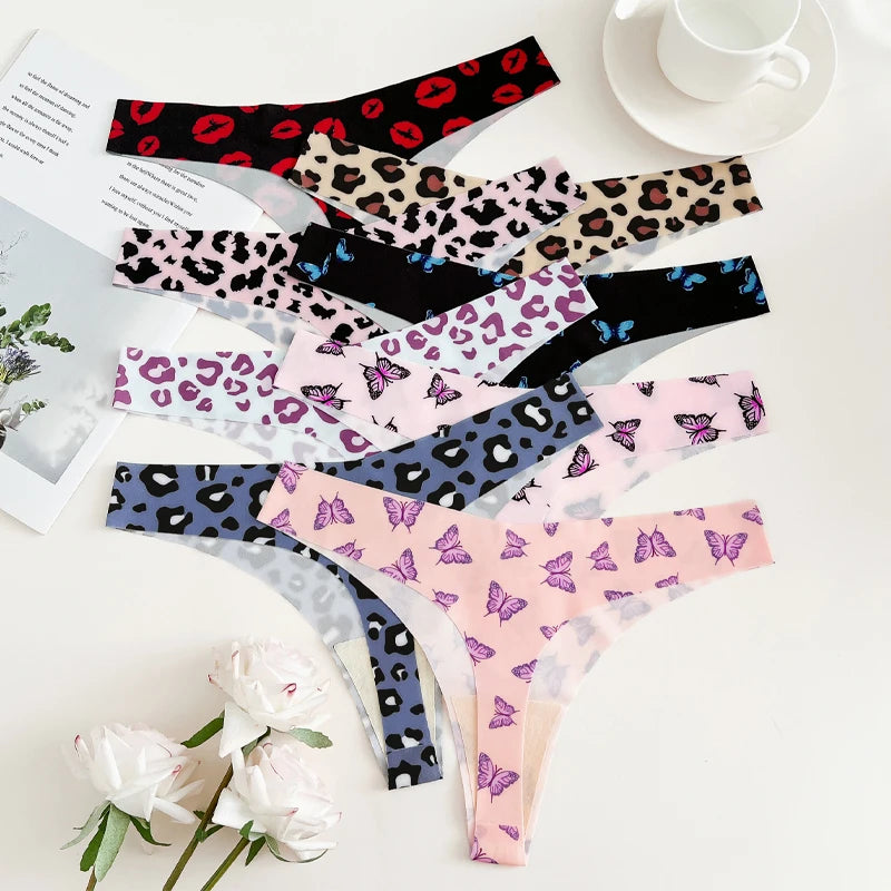CowLost | activewear-pants-3pcs-womens-ice-silk-seamless-low-waist-leopard-thongs |2