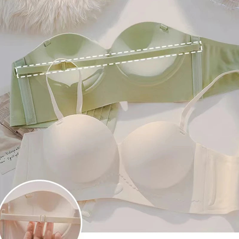 CowLost | product_id-seamless-wireless-strapless-half-cup-push-up-bra-with-elegant-back-for-women |6