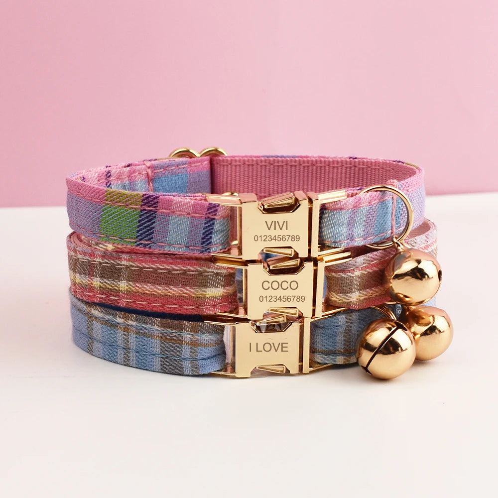 CowLost | cat-furniture-adjustable-plaid-cat-collar-with-bowknot-and-bell |2
