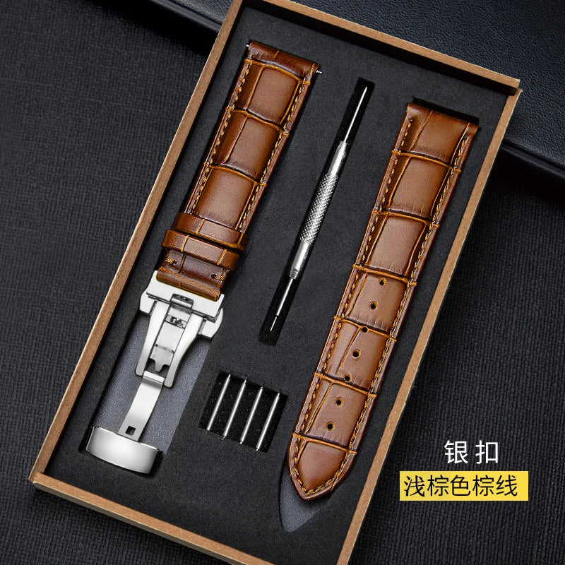 CowLost | product_id-genuine-leather-watchband-18-24mm-replacement-strap-with-wooden-box-and-butterfly-buckle |28