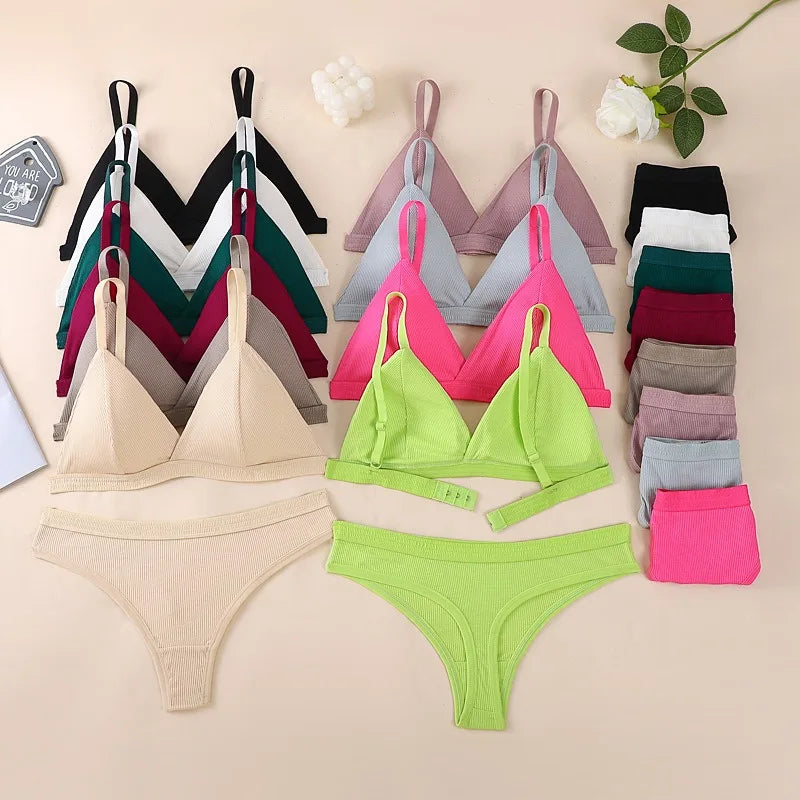 CowLost | women-bra-and-panties-set-push-up-bralette-non-wire-1-3-cup-bras-low-rise-thongs-sexy-lingerie-set-women-cotton-underwear |7