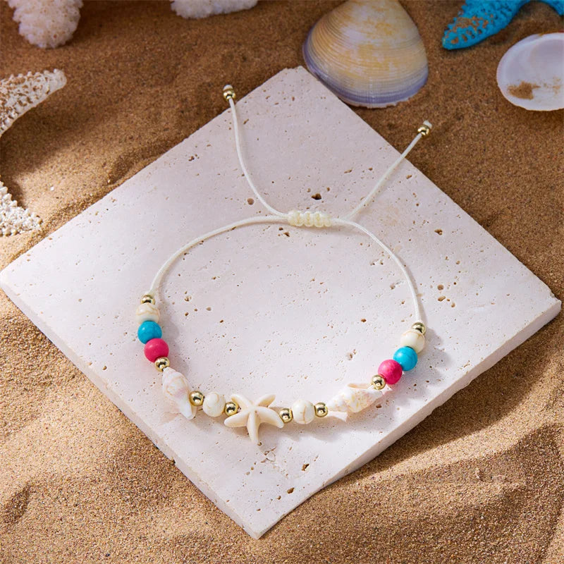 CowLost | bohemian-starfish-conch-shell-beads-bracelet-for-women-girls-summer-beach-party-rice-bead-adjustable-bangle-friendship-jewelry |11