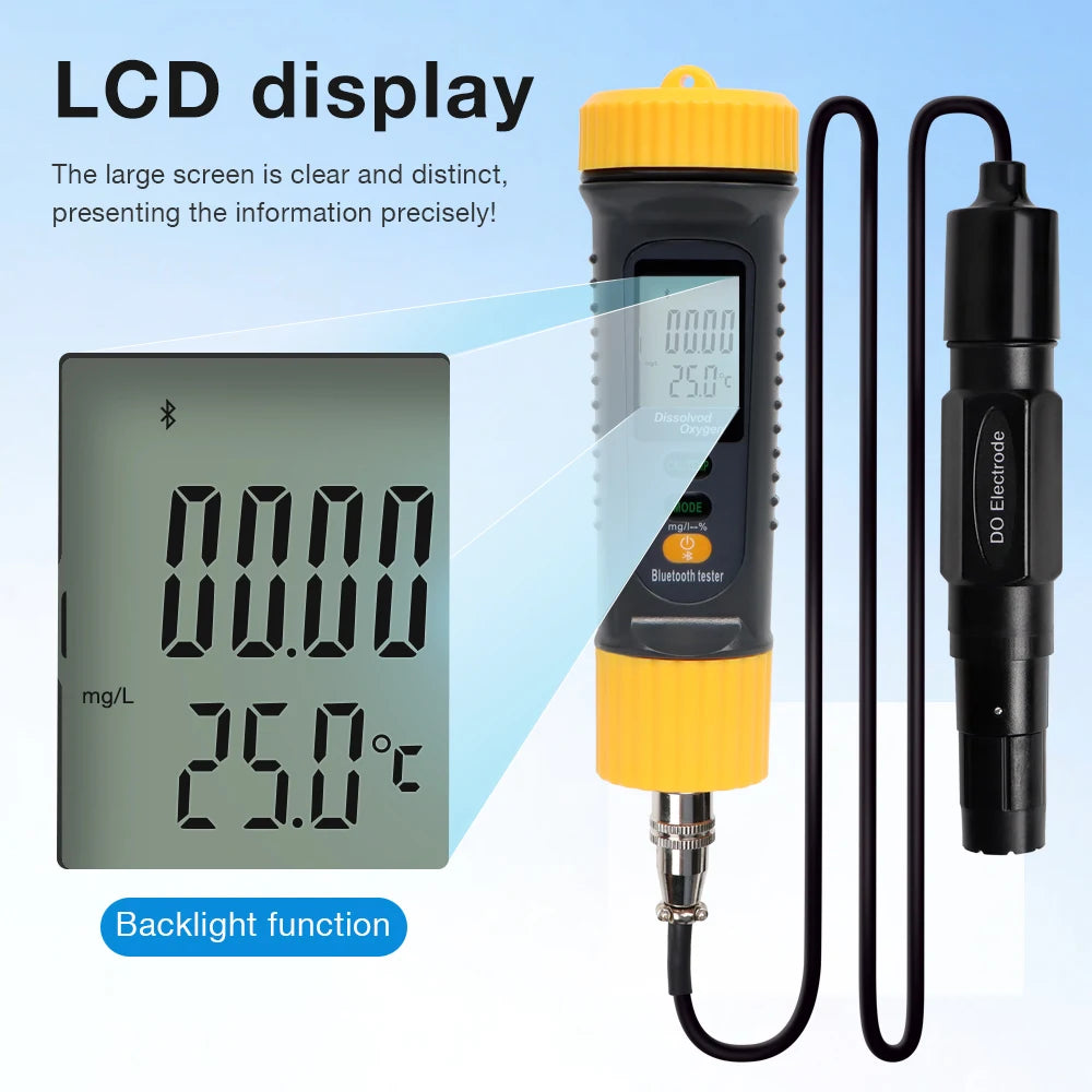 Bluetooth Digital Dissolved Oxygen Meter 0-20 mg/L DO Tester for Pool Hydroponics Aquaculture