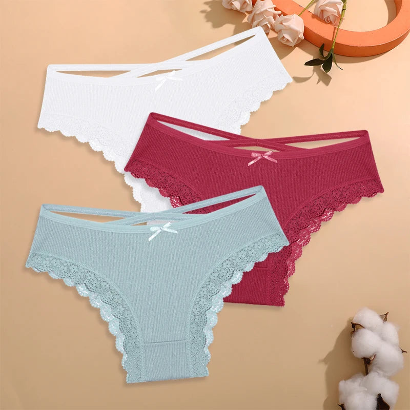 CowLost | activewear-pants-finetoo-4pcs-women-s-cotton-striped-lace-briefs |26