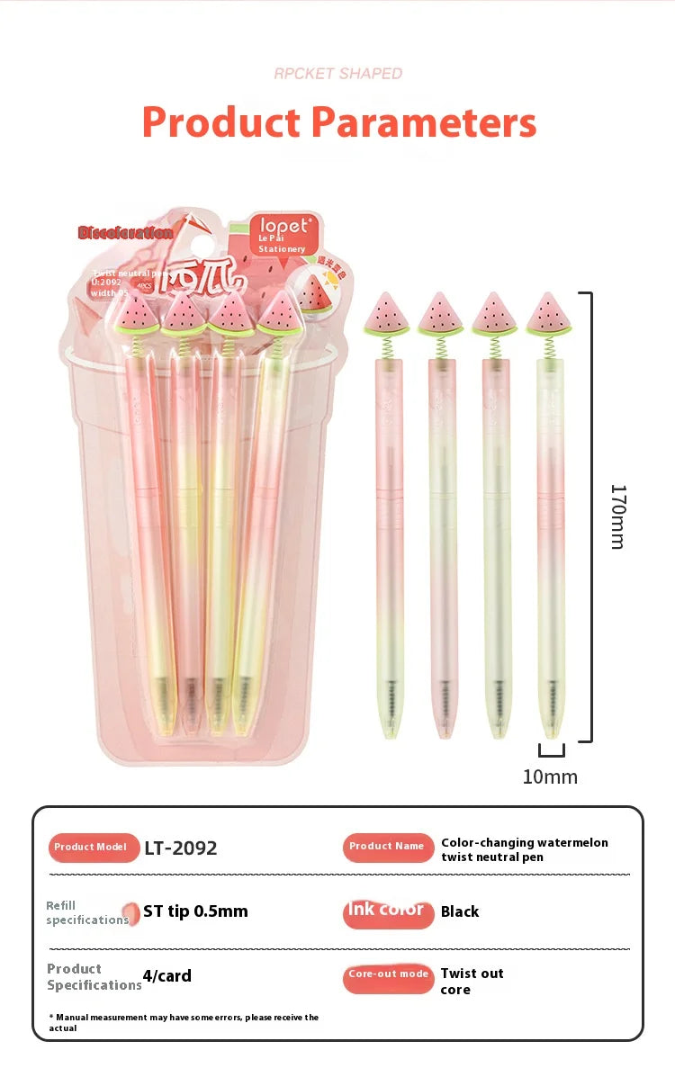CowLost | product_id-4pcs-lopet-kwaii-cute-twist-gel-pens-color-changing-watermelon-vanilla-cream-quick-dry-black-ink-stationery-gift |19