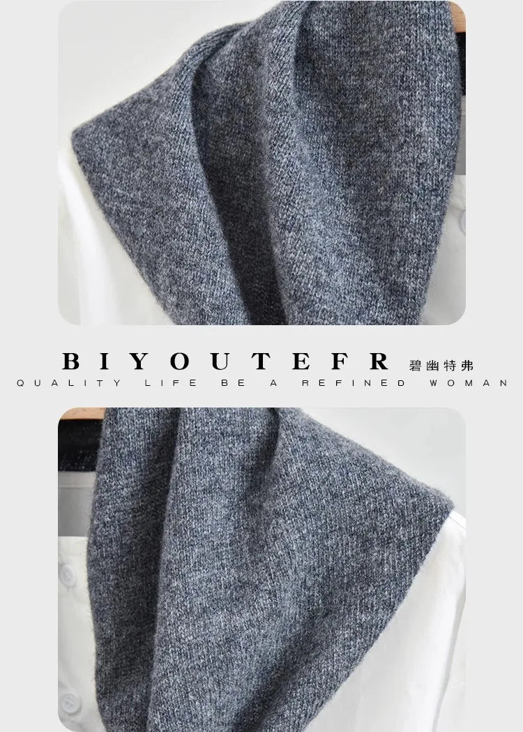 CowLost | australian-wool-knitted-triangle-scarf-shawl-womens-autumn-winter-warm-neck-protection-scarf |12