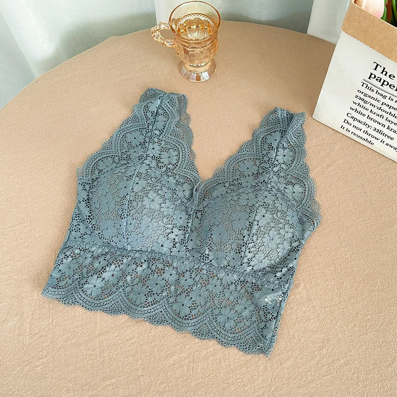 CowLost | product_id-women-s-lace-wire-free-padded-deep-v-neck-bralette-tank-top |12