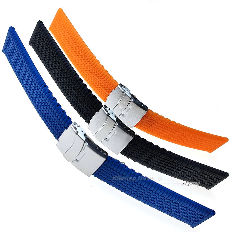 CowLost | product_id-black-silicone-sport-watchband-20mm-24mm-with-tire-pattern-folding-buckle-waterproof-universal-strap |2