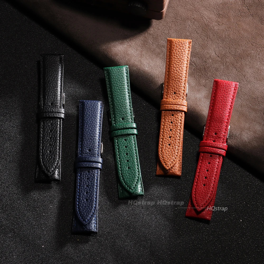 Soft Leather Lychee Pattern Cowhide Watch Strap Replacement 10-22mm