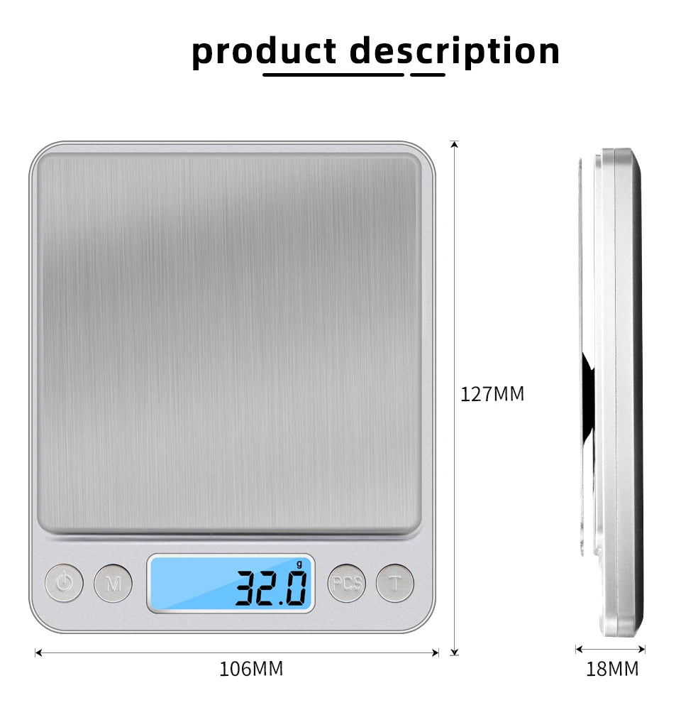 3kg/500g Digital Kitchen Scale 0.01g Precision Jewelry Food Weighing LCD Electronic