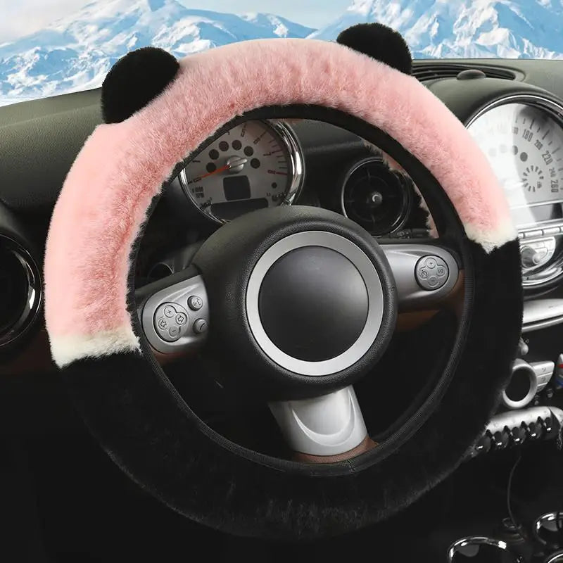 CowLost | winter-warm-plush-car-steering-wheel-cover-with-cute-panda-ears |16