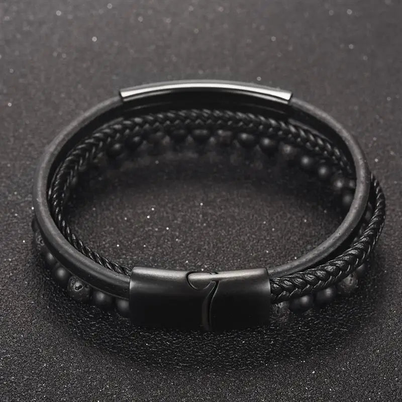 CowLost | badge-pass-holders-mens-natural-stone-beads-multilayer-leather-bracelet-with-magnetic-clasp |17
