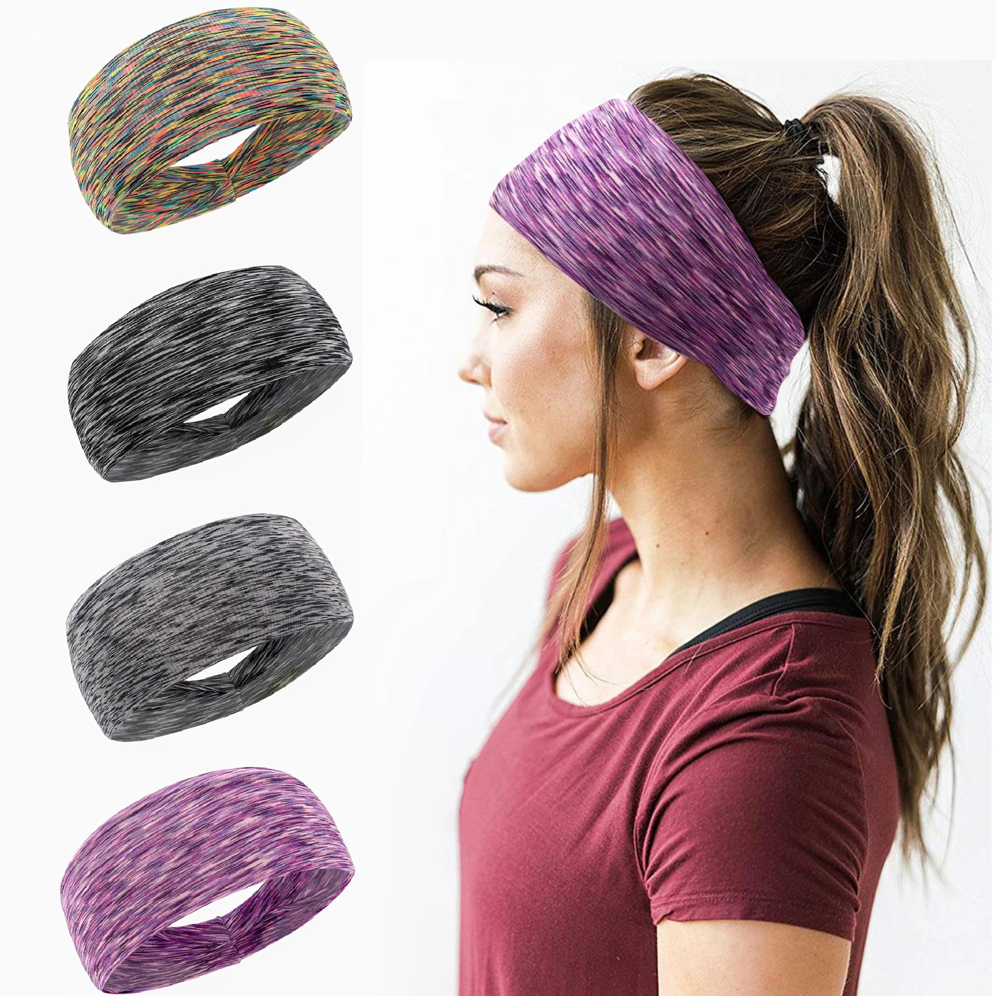 1/4pcs Sweatband for Men & Women Elastic Sport Hairbands