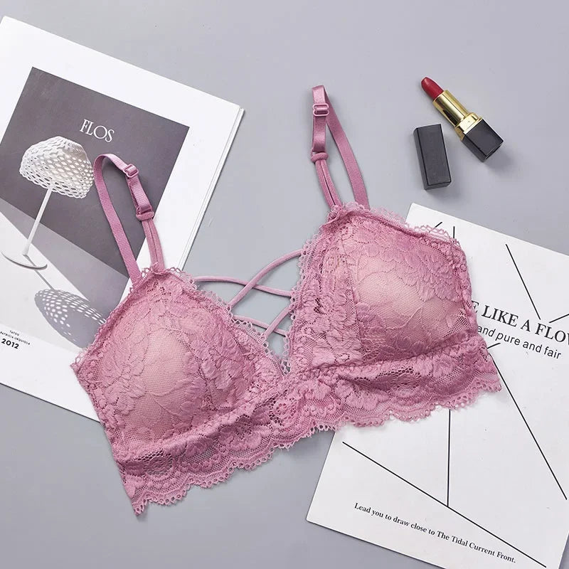 CowLost | product_id-ollymurscn-womens-floral-lace-wireless-push-up-padded-bra-with-cross-straps |1