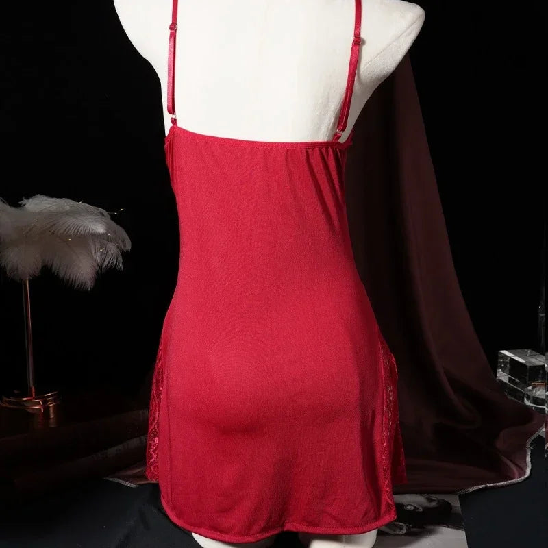 CowLost | women-v-neck-nightgown-sexy-side-slit-suspender-sleep-dress |5
