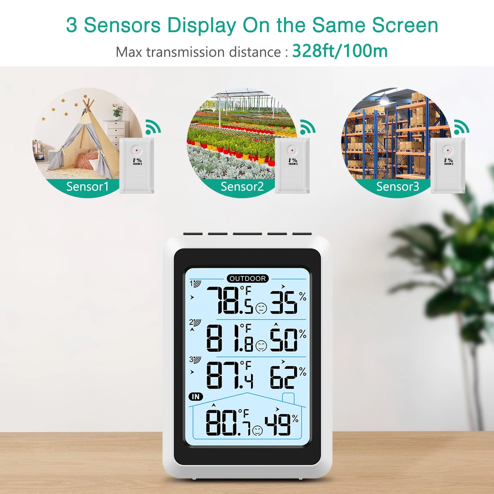 ORIA Digital Indoor Thermometer Hygrometer Wireless Temperature Humidity Monitor with 3 Sensors for Home Office Bedroom