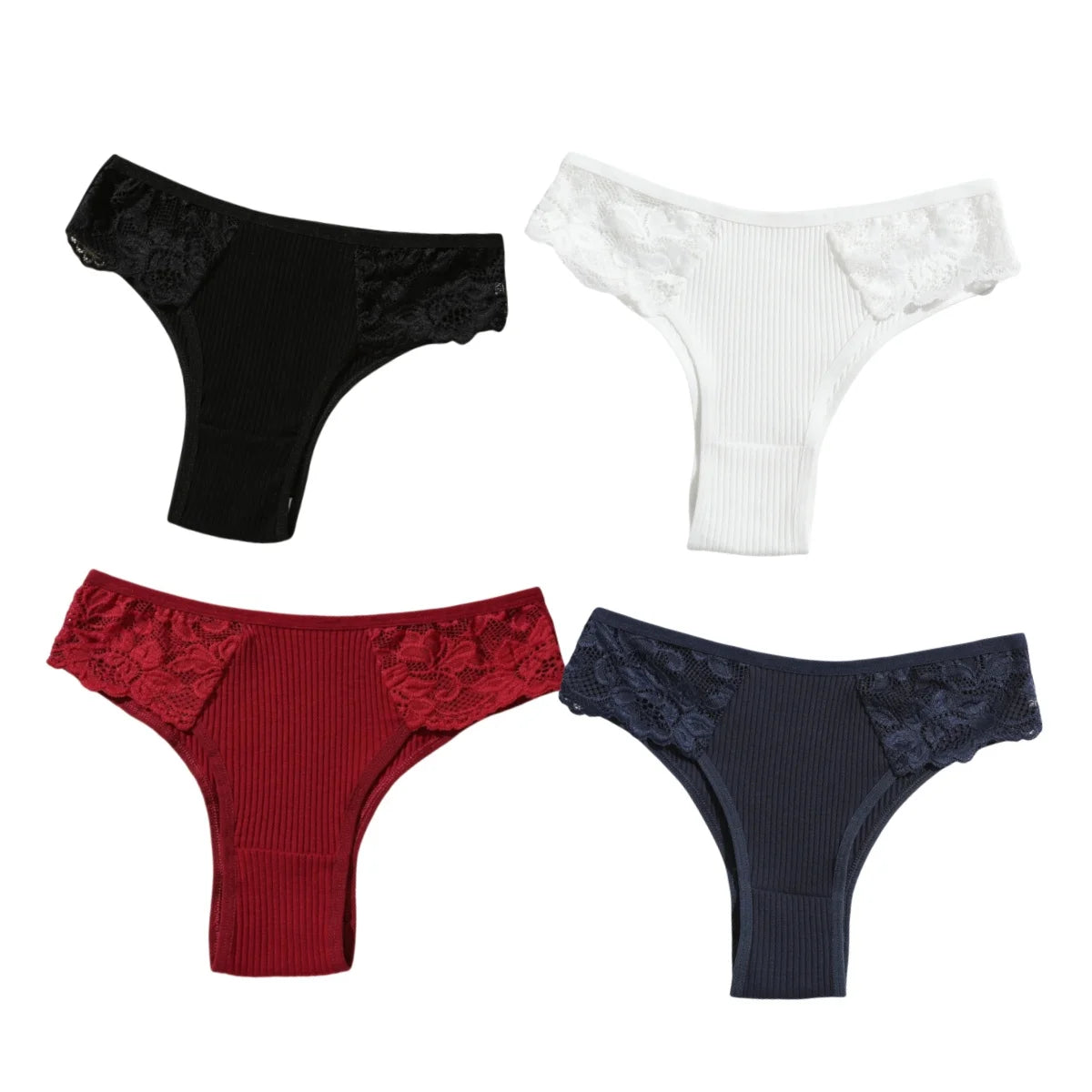 CowLost | product_id-4pcs-womens-cotton-ribbed-low-rise-brazilian-lace-briefs |17