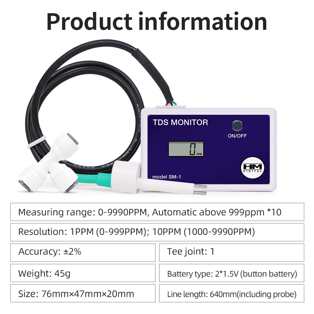 HM Digital TDS Monitor 0-9990 PPM Water Quality Tester Single/Triple Meter for Aquariums Hydroponics Drinking Water