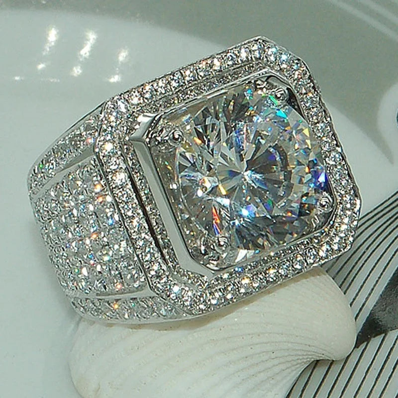 European American Crystal Stainless Steel Square Zircon Rings for Men Women Engagement Jewelry