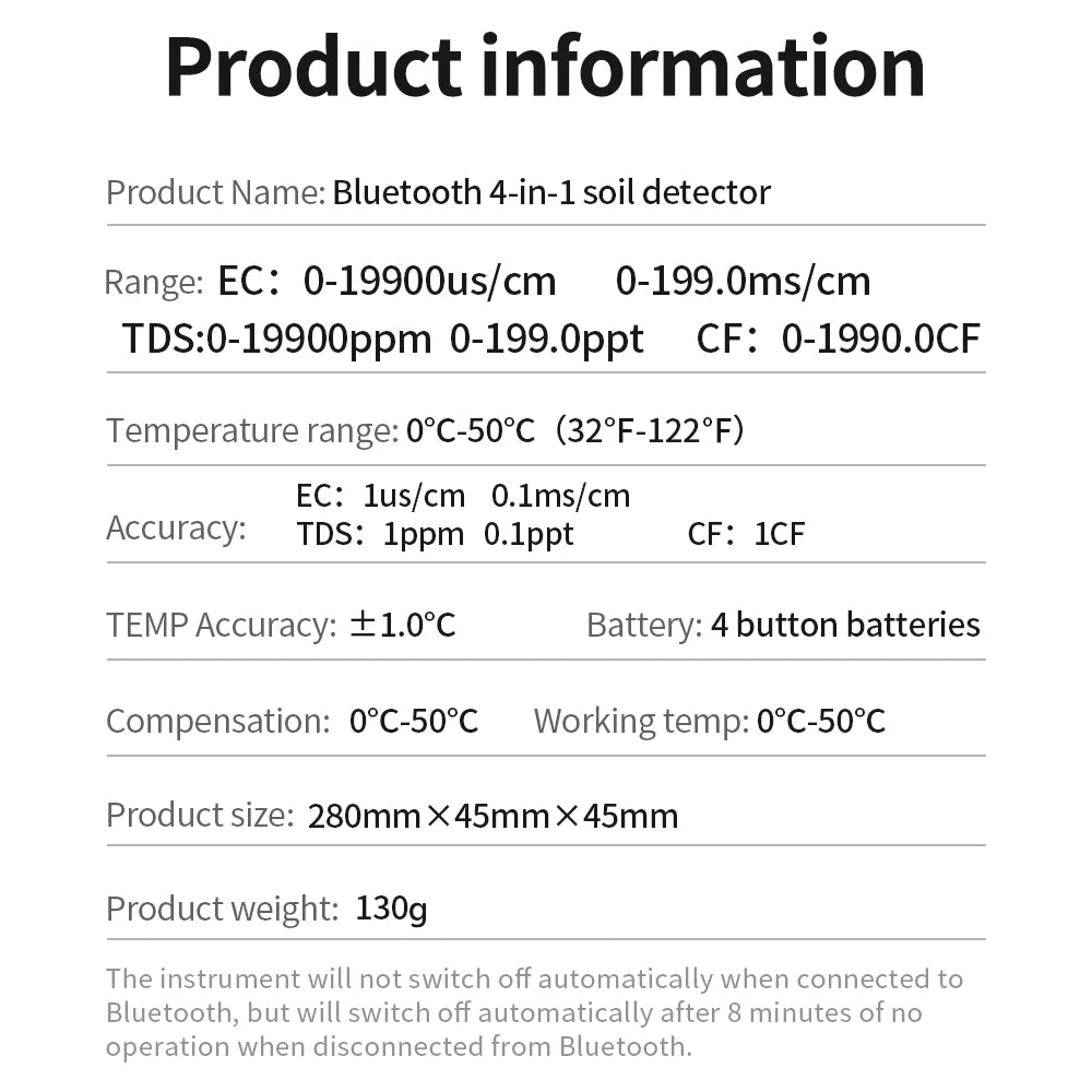 JUANJUAN Tuya Bluetooth 4-in-1 Soil Tester EC TDS CF Temp Digital Soil Nutrient Analyzer for Hydroponics Garden