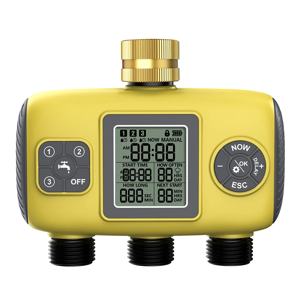 Automatic 1/2/3-Outlet Water Timer with Timing Control for Outdoor Sprinkler