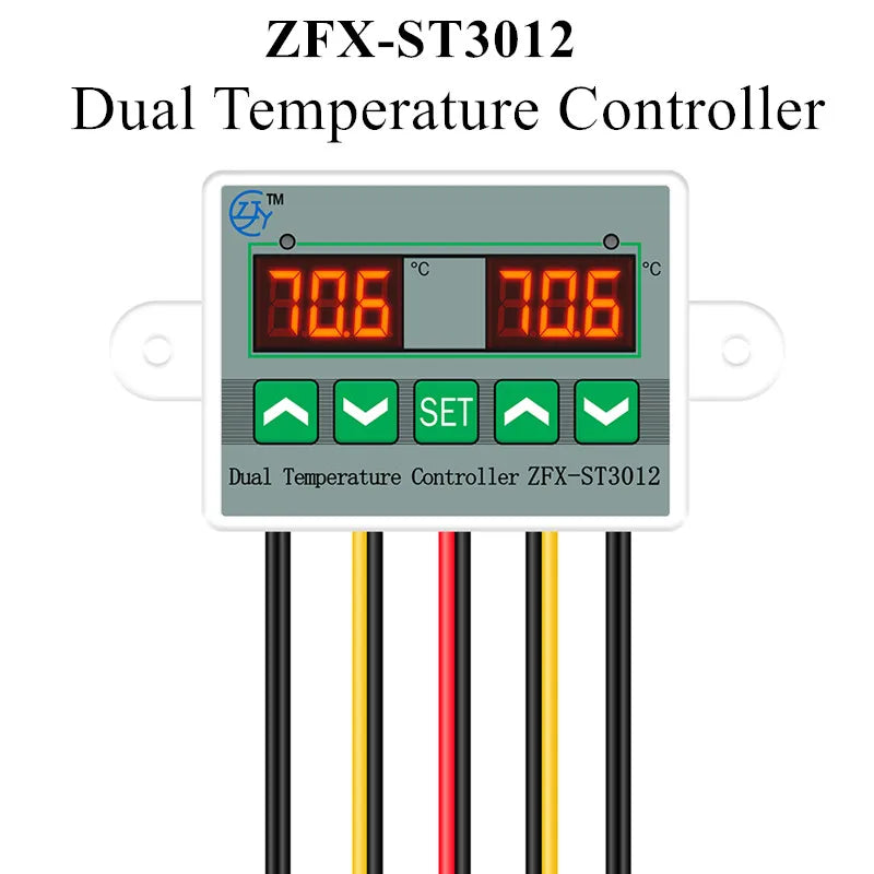 ZFX-ST3012 Dual Temperature Controller Digital Thermostat Incubator Microcomputer Dual Probe AC 220V 12V 24V