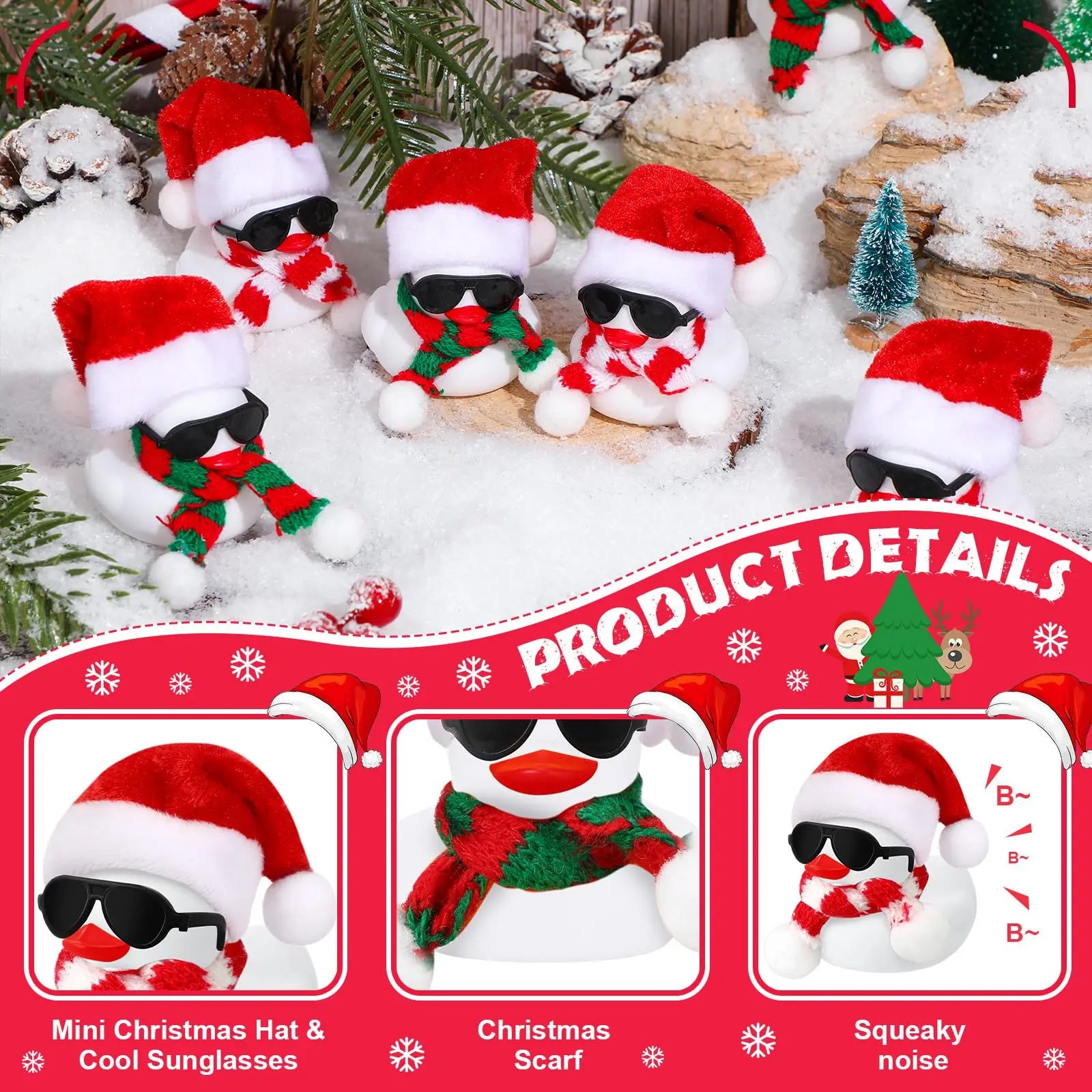 CowLost | product_id-christmas-mini-rubber-duck-set-6-12-24-with-sunglasses-scarf-hats-adhesive-dots-bath-toy |3